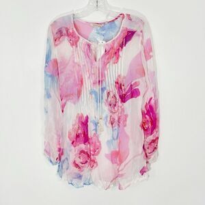 Soft Surroundings Bed of Roses Floral Watercolor Top PXL long sleeves
